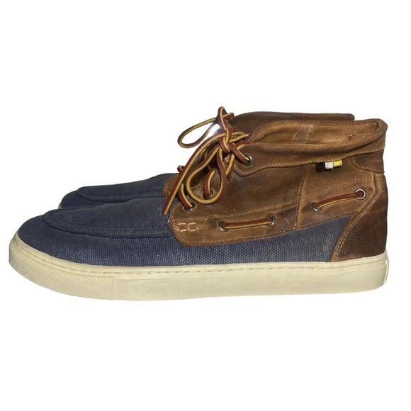 Dcaged High Top Lace Up Chukka Sneakers Men Shoes Sz 10 Blue Brown Canvas Suede - Picture 3 of 11